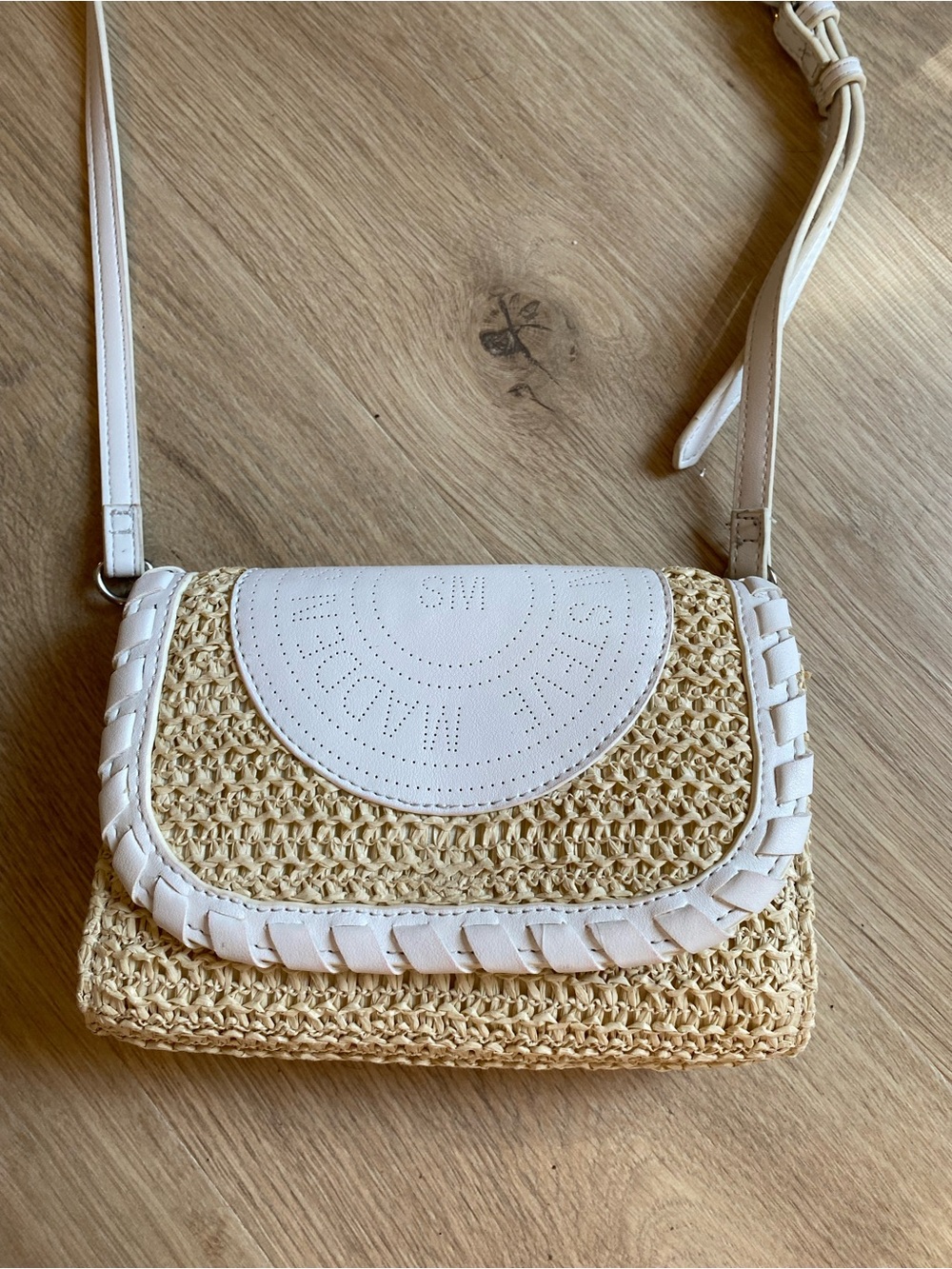 Steve Madden White and Natural Woven Crossbody Bag